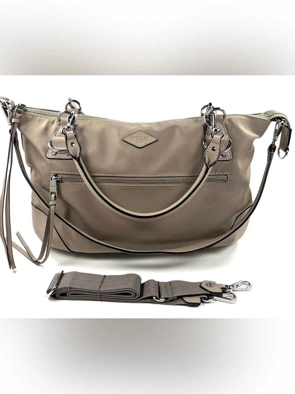 MZ Wallace Bedford Nylon Convertible Satchel | Taupe | 2 Straps | EUC